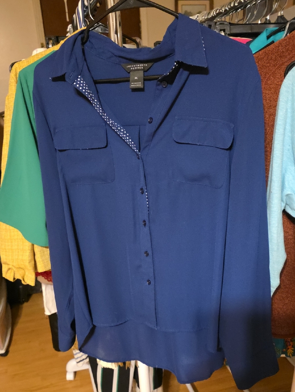 Investments Navy Blue Button-Front Blouse